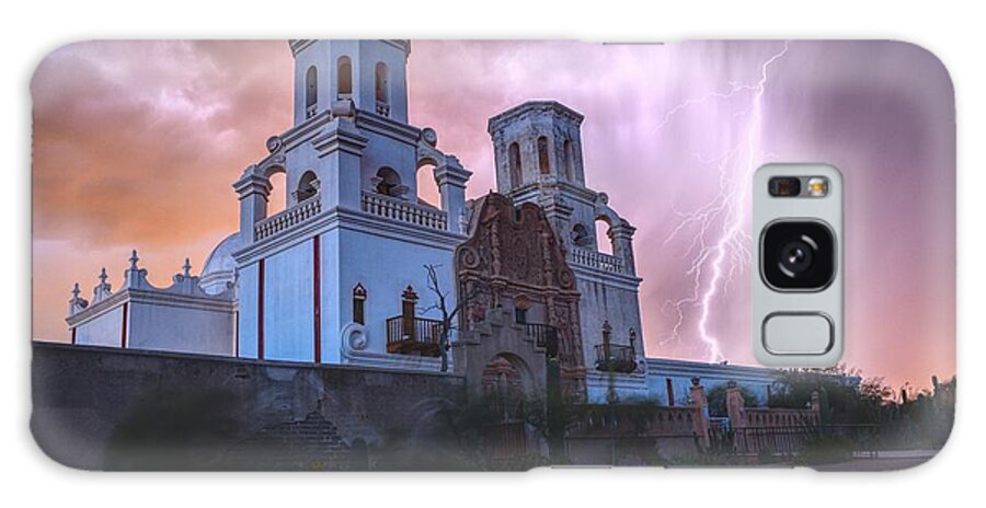 Lightning Galaxy Case featuring the photograph San Xavier Mission Lightning by Chance Kafka