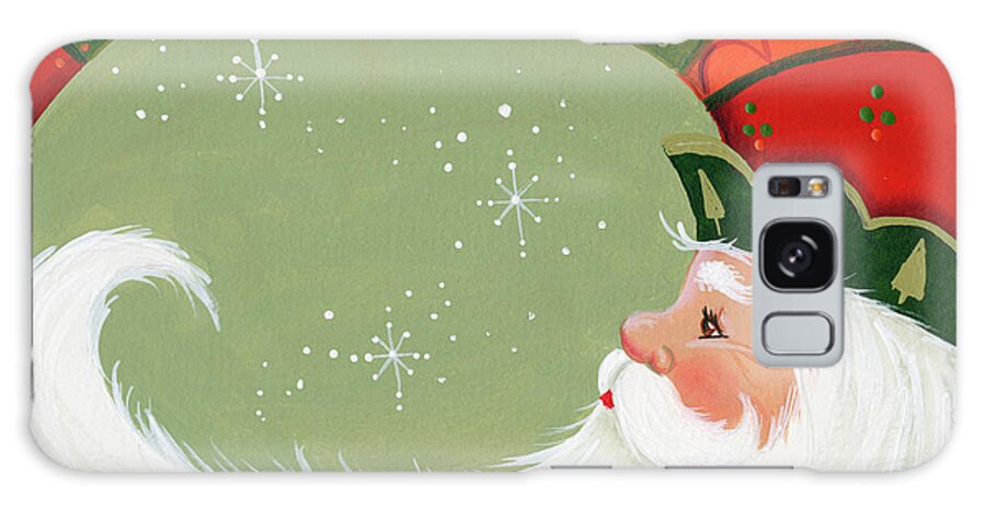 Santa Wearing An Elf Hat With Snowflakes In The Background Galaxy Case featuring the painting Santa In Elf?s Hat by Beverly Johnston