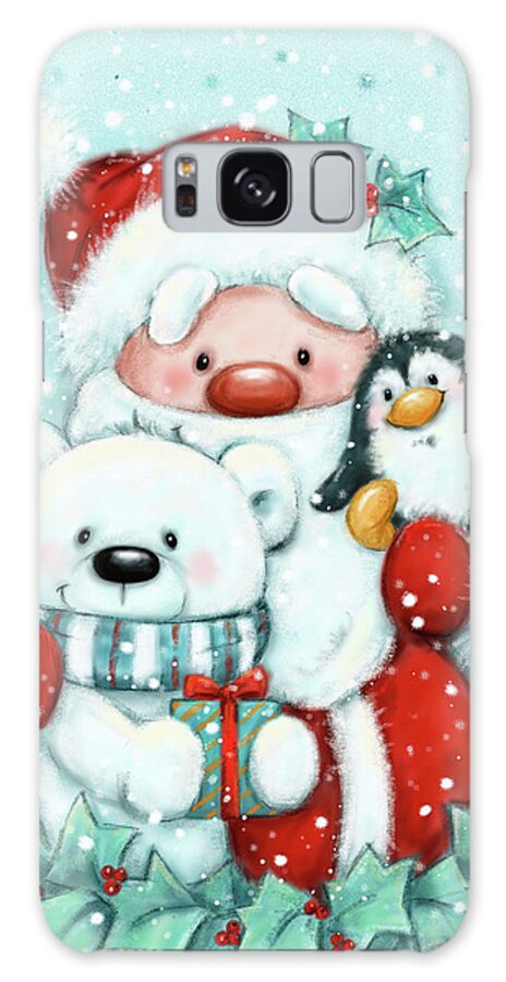 Santa Galaxy Case featuring the mixed media Santa, Robin And Polar Bear by Makiko