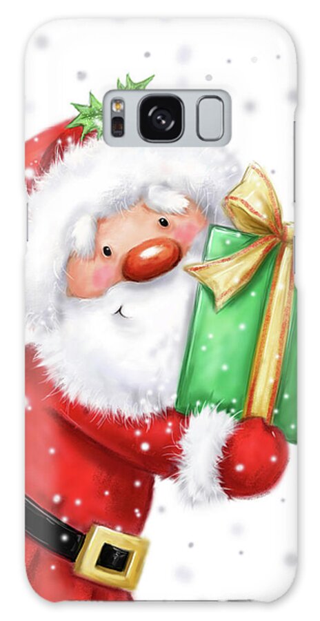 Santa With Present Galaxy Case featuring the mixed media Santa With Present by Makiko