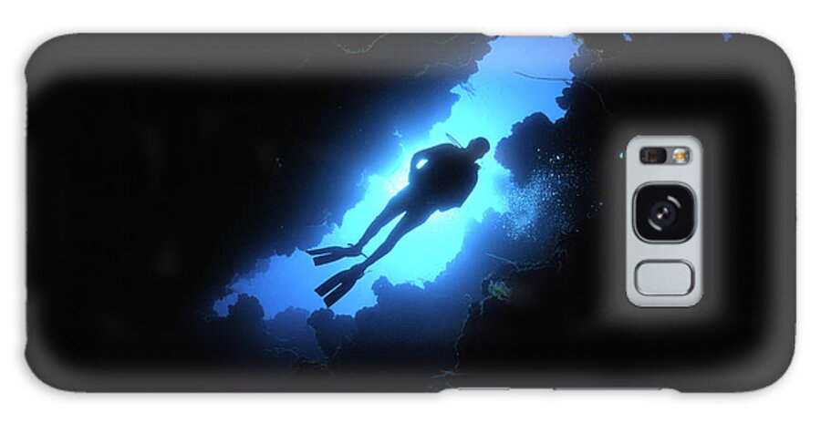 Underwater Galaxy Case featuring the photograph Scuba Diver Descends Through Chimney In by Stephen Frink
