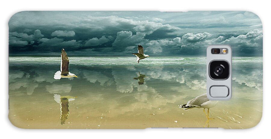 Seagulls Galaxy Case featuring the painting Seagulls On The Beach by Carlos Casamayor