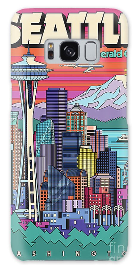 Seattle Galaxy Case featuring the digital art Seattle Poster - Pop Art Skyline by Jim Zahniser
