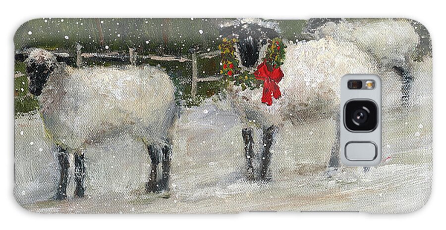 Sheep In Snow Galaxy Case featuring the painting Sheep In Snow by Mary Miller Veazie