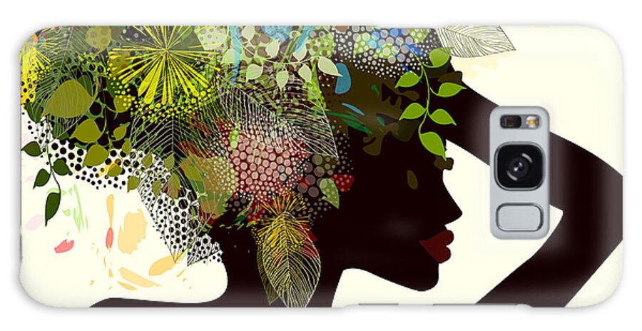 Fancy Galaxy Case featuring the digital art Silhouette Of A Girl With Flowers by Ihnatovich Maryia