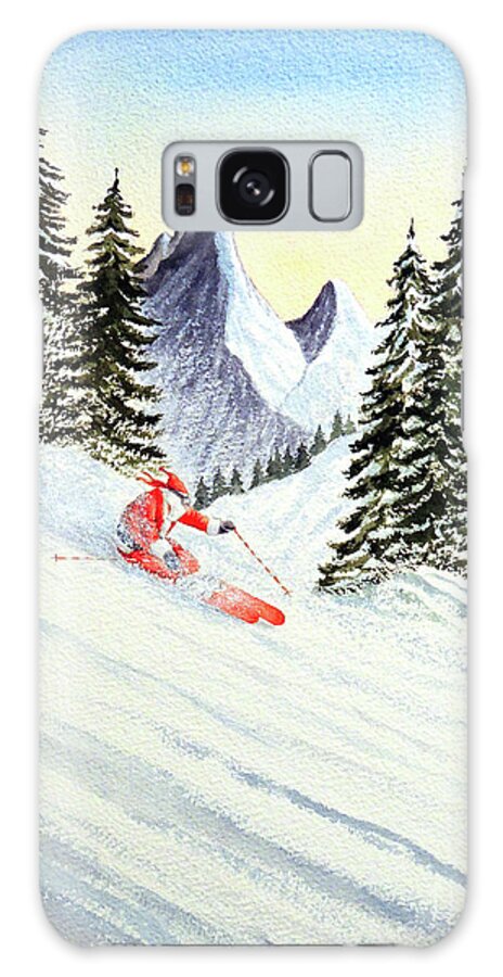 Skiing Galaxy Case featuring the painting Skiing Santa by Bill Holkham