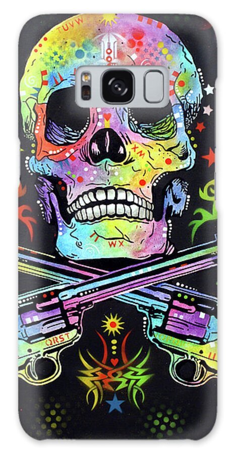 Skull & Guns Galaxy Case featuring the mixed media Skull & Guns by Dean Russo