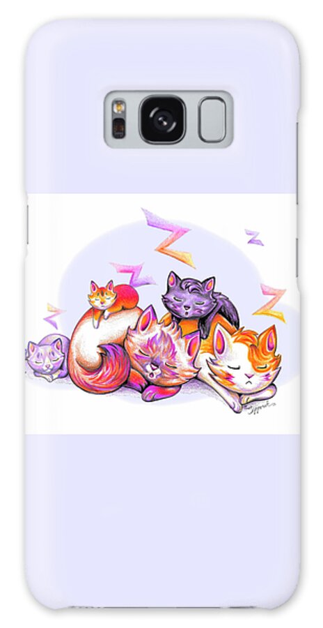Nature Galaxy Case featuring the drawing Snoozing Cartoon Kitties by Sipporah Art and Illustration