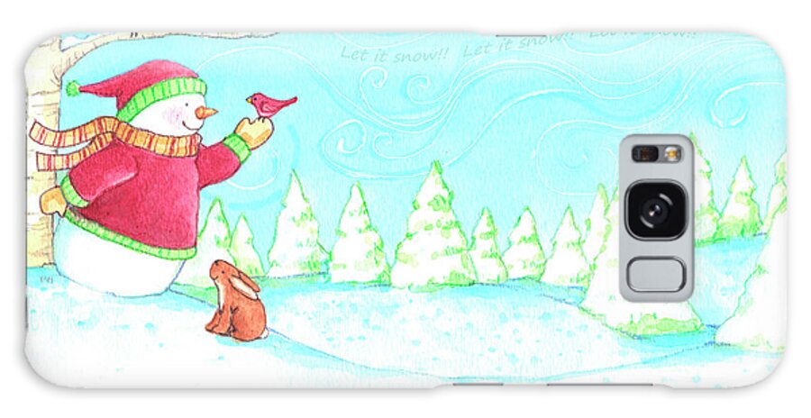 Snowman Galaxy Case featuring the painting Snowman Bunnies Let It Snow by Melinda Hipsher