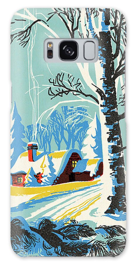 Cabin Galaxy Case featuring the drawing Snowy Cabin Scene by CSA Images