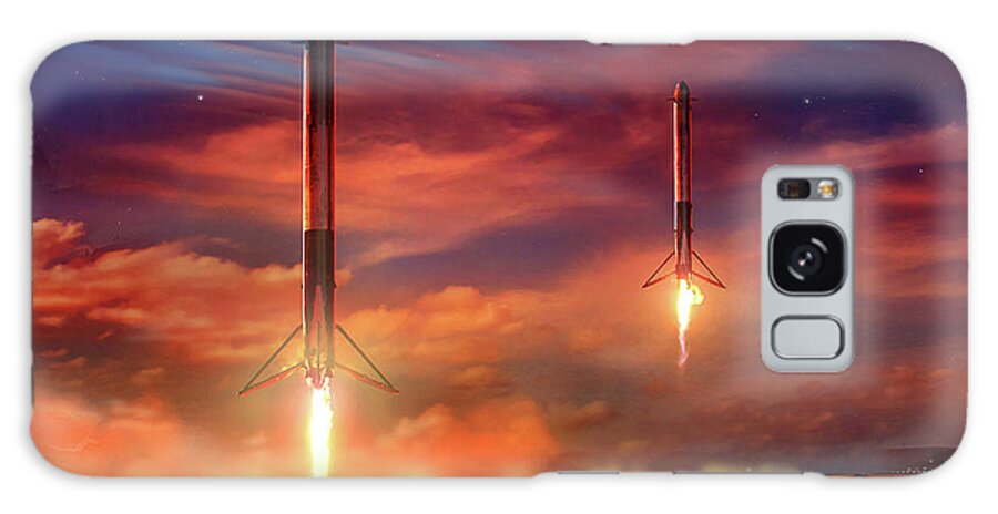 Aerospace Galaxy Case featuring the digital art Space X - double booster landing Falcon Heavy by James Vaughan