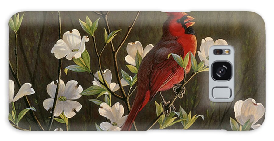 Cardinal On Dogwood Tree Galaxy Case featuring the painting Spring Cheer by Wilhelm Goebel