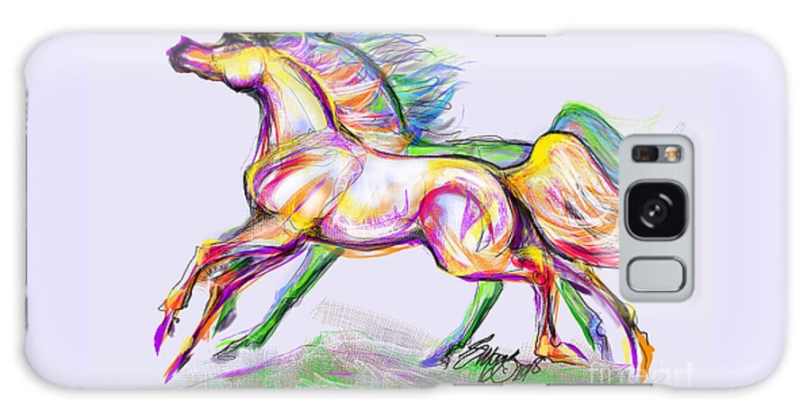 Equine Artist Stacey Mayer Galaxy Case featuring the digital art Crayon Bright Horses by Stacey Mayer