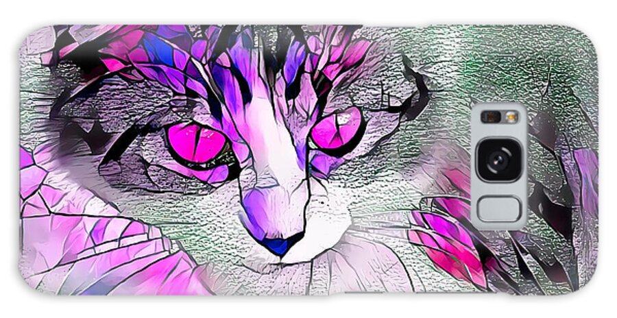 Glass Galaxy Case featuring the digital art Stained Glass Cat Stare Pink Eyes by Don Northup