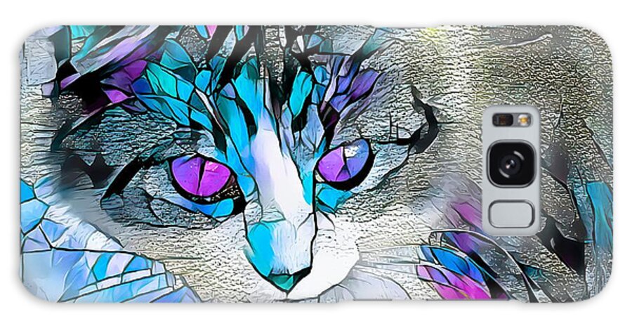Glass Galaxy S8 Case featuring the digital art Stained Glass Cat Stare Purple Eyes by Don Northup