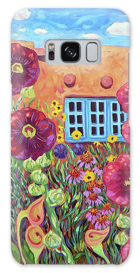 Adobe Galaxy Case featuring the painting Stairway of Hollyhocks by Cathy Carey