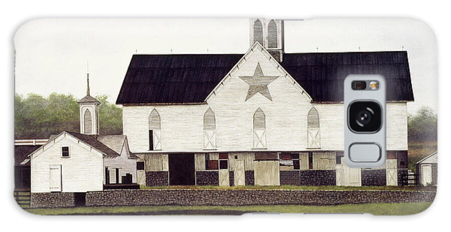 A Large White Barn With Steeple And A Large Star In The Middle Galaxy Case featuring the painting Star Barn by David Knowlton