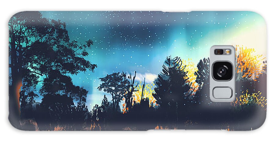 Forest Galaxy Case featuring the digital art Star Field Above The Trees by Tithi Luadthong
