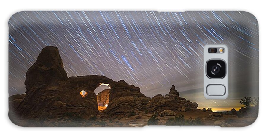 Arches National Park Galaxy Case featuring the photograph Star trails over Turret Arch by Mati Krimerman