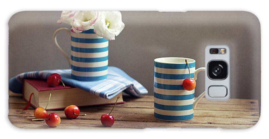 Cherry Galaxy Case featuring the photograph Still Life With Striped Cups by Copyright Anna Nemoy(xaomena)