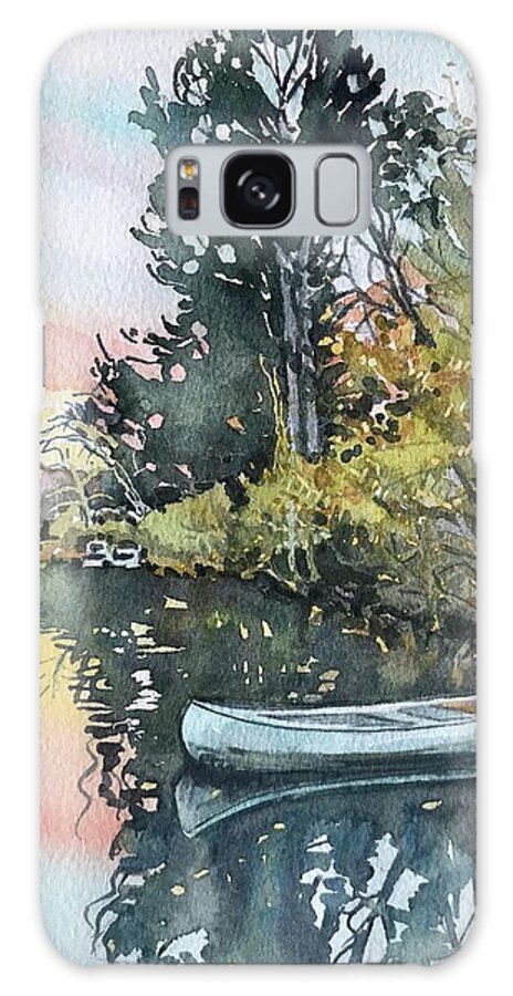 Watercolor Galaxy Case featuring the painting Still Sunset at theLlake by Luisa Millicent