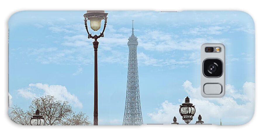 Street Lamps And Eiffel Tower Galaxy Case featuring the photograph Street Lamps And Eiffel Tower by Cora Niele