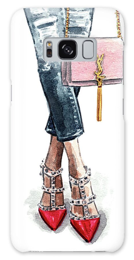 Street Style Galaxy Case featuring the painting Street Style OOTD Valentino and YSL by Laura Row