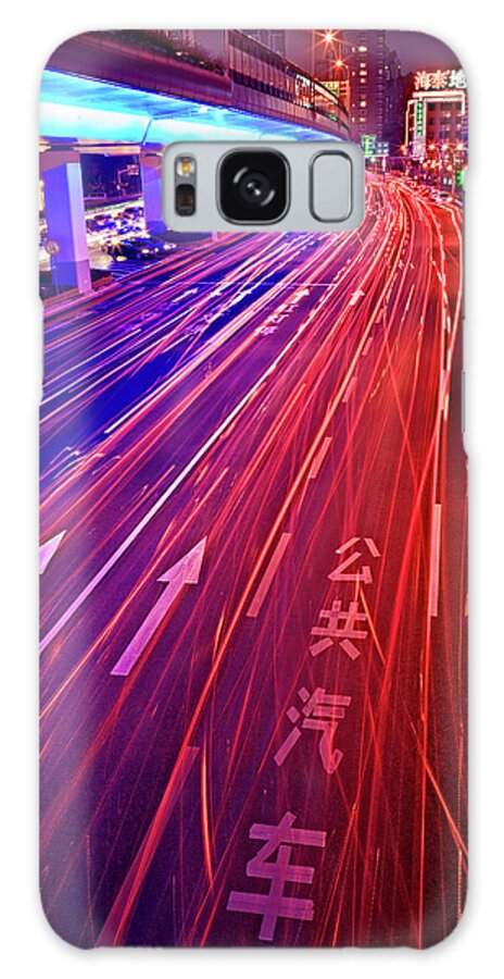Outdoors Galaxy Case featuring the photograph Street Traffic At Night, Shanghai, China by William Yu Photography