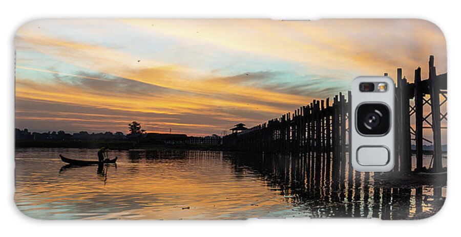 Fishing Galaxy Case featuring the photograph sunrise at U Bein Bridge, Mandalay, Myanmar by Ann Moore