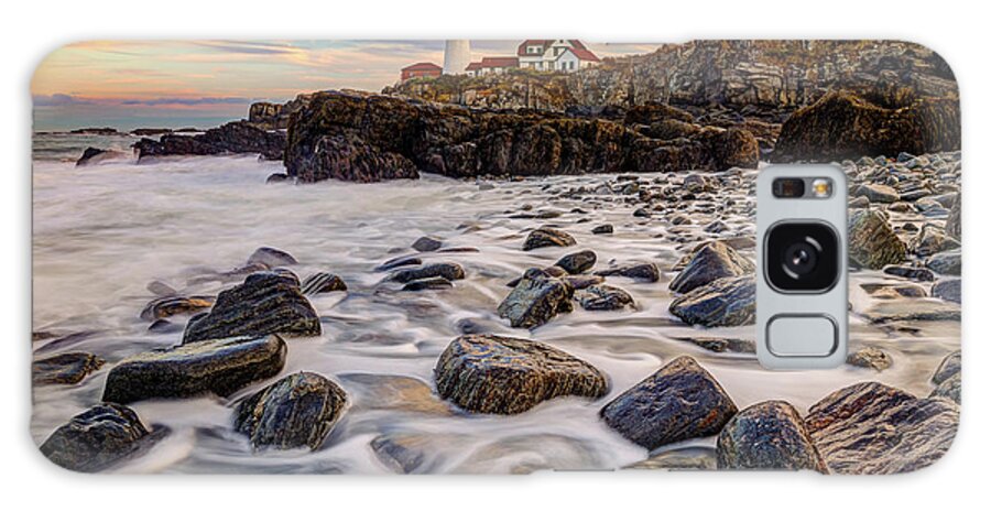 Portland Maine Galaxy Case featuring the photograph Sunset Along the Shoreline at the Portland Maine Lighthouse by Gregory Ballos