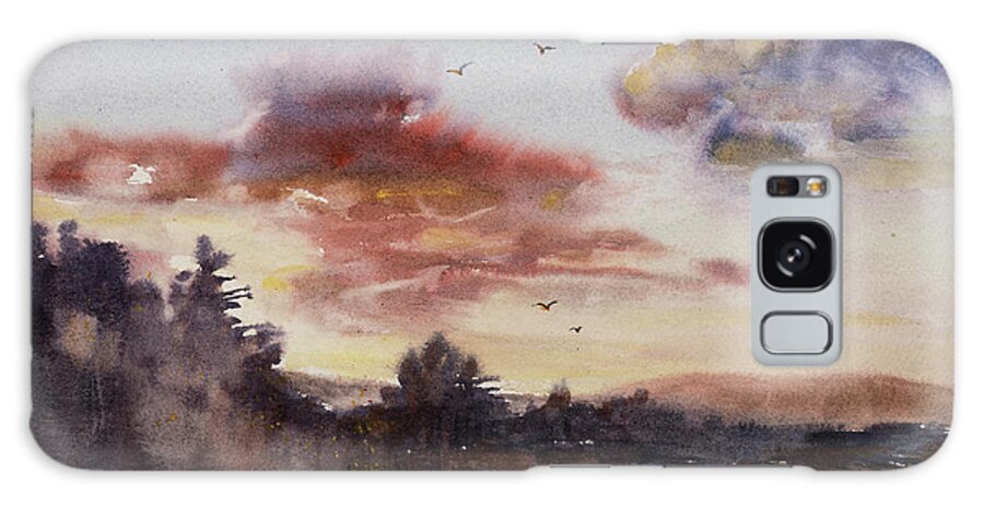 Watercolor Galaxy Case featuring the painting Sunset Bonfire by Judith Levins