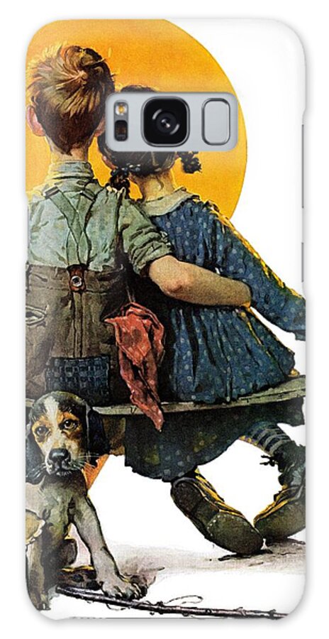 Benches Galaxy Case featuring the painting Sunset by Norman Rockwell