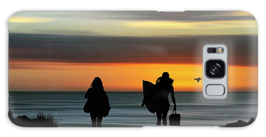Surf Galaxy Case featuring the digital art Surfer Girls Silhouette by Christopher Johnson