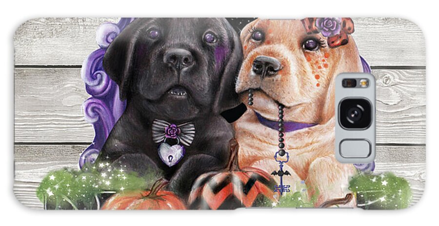 Sweet Halloween Couple Puppies Galaxy Case featuring the mixed media Sweet Halloween Couple Puppies by Sheena Pike Art And Illustration