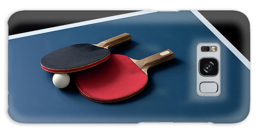 Table Tennis Racket Galaxy Case featuring the photograph Table Tennis Bats And A Ball On A Table by Benne Ochs