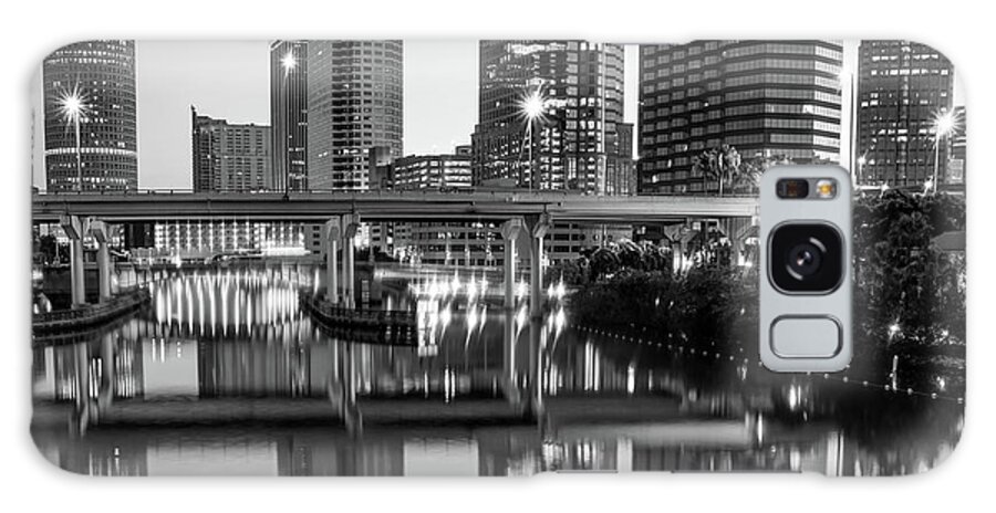 America Galaxy Case featuring the photograph Tampa Skyline at Dawn Over The Riverwalk in Monochrome 1x1 by Gregory Ballos