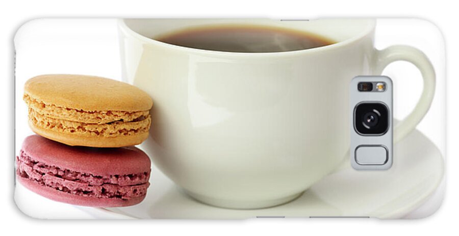 Unhealthy Eating Galaxy Case featuring the photograph Tempting Macaroon Snack With Coffee by Rosemary Calvert