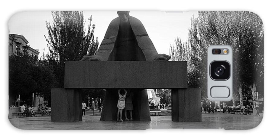 Children Galaxy Case featuring the photograph The girls under the monument - black and white by Yavor Mihaylov