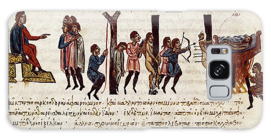 14th Century Galaxy Case featuring the painting The Prisoners Of The Defeated Arab-cretan And African Armies Are Executed By The Byzantines, Miniature From synopsis Historiarum Or byzantine Chronicles by Byzantine School