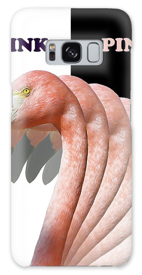 ?think Pink? Galaxy Case featuring the mixed media Think Pink Flamingo by Willow Way Studios, Inc.