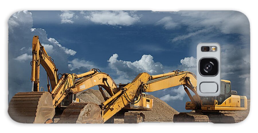 Working Galaxy Case featuring the photograph Three Excavators At Construction Site by Narvikk