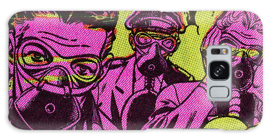 Adult Galaxy Case featuring the drawing Three People Wearing Gas Masks by CSA Images