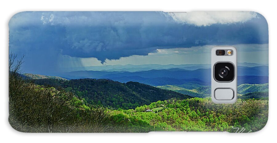 Thunder Mountain Galaxy Case featuring the photograph Thunder Mountain Overlook distant rain by Meta Gatschenberger