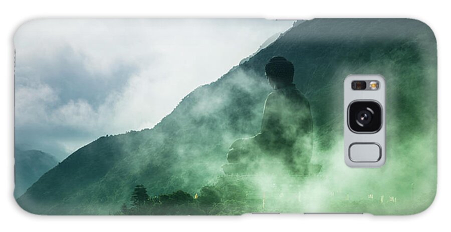 Chinese Culture Galaxy Case featuring the photograph Tian Tan Buddha On Hill In Clouds by Merten Snijders