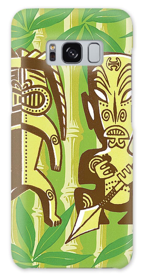 Bamboo Galaxy Case featuring the drawing Tiki Figures in Foilage by CSA Images