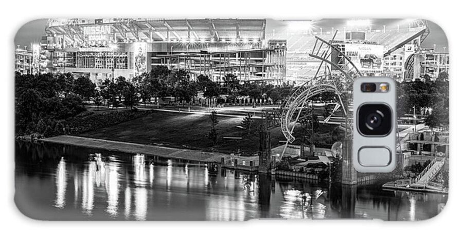 Tennessee Football Galaxy Case featuring the photograph Nashville's Gridiron Glory Along The River - Black And White by Gregory Ballos