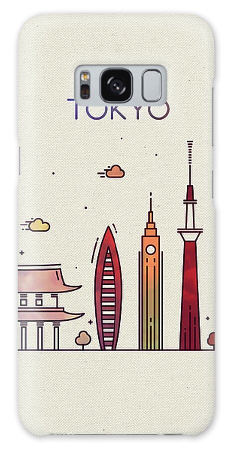 Tokyo Galaxy Case featuring the mixed media Tokyo Japan Whimsical City Skyline Fun Bright Tall Series by Design Turnpike