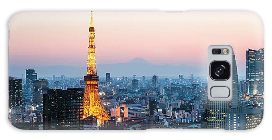 Tokyo Galaxy Case featuring the photograph Tokyo tower and city at sunset, Japan by Matteo Colombo