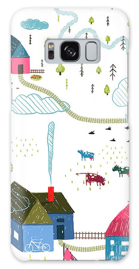 Small Galaxy Case featuring the digital art Town Or Village Rural Landscape by Popmarleo