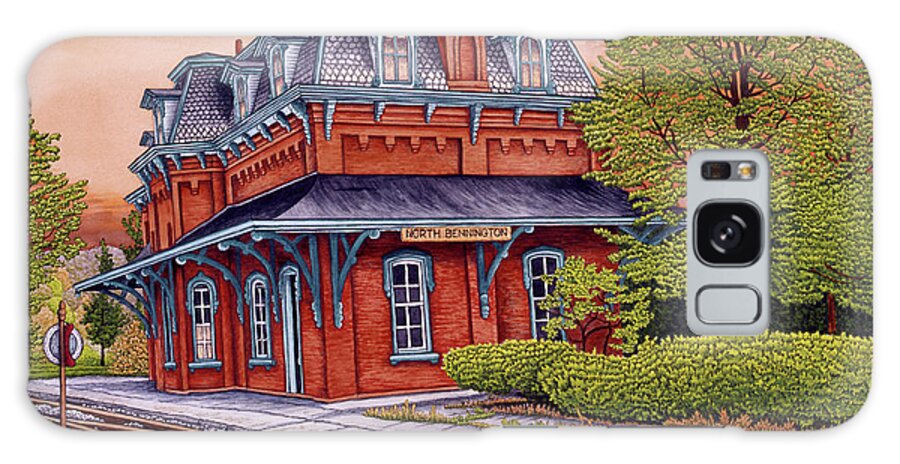 Train Station By Rail Road Tracks In No. Bennington Galaxy Case featuring the mixed media Train Station - North Bennington by Thelma Winter